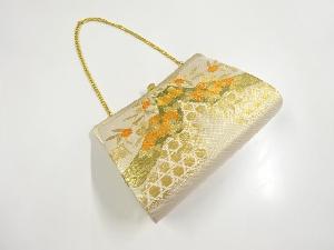 リサイクル　金糸籠目に花模様織り出し和装バッグ